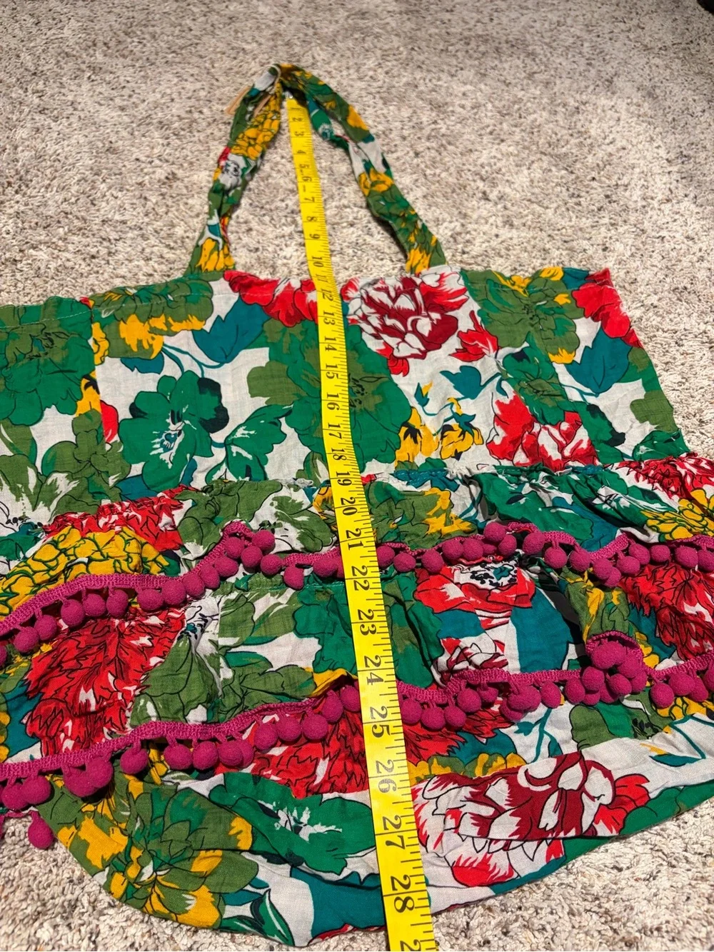 NATURAL LIFE Green Red Yellow Floral Ruffle Hobo Bag